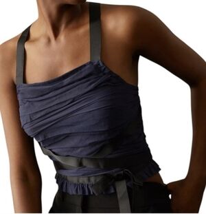 NWT Anthropologie Navy Ruffle Black Ribbon Crop Top